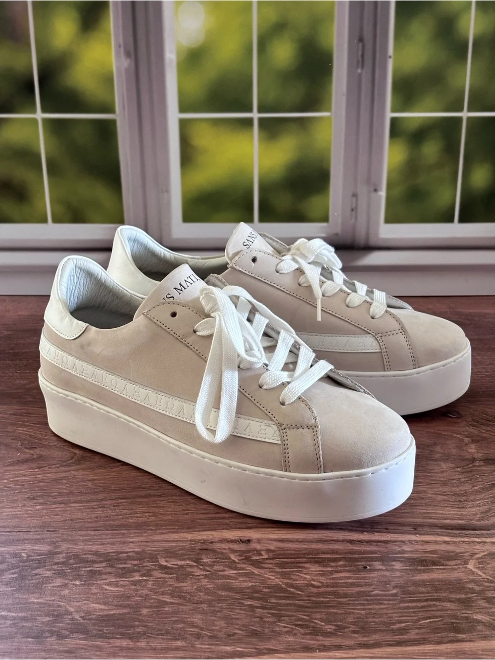 Sans Matin Gaia Platform Sneakers Taupe Nubuck Leather & White Leather Platform